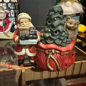 Vintage Partylite Santa with Sack Christmas tree and Bear Candle holder